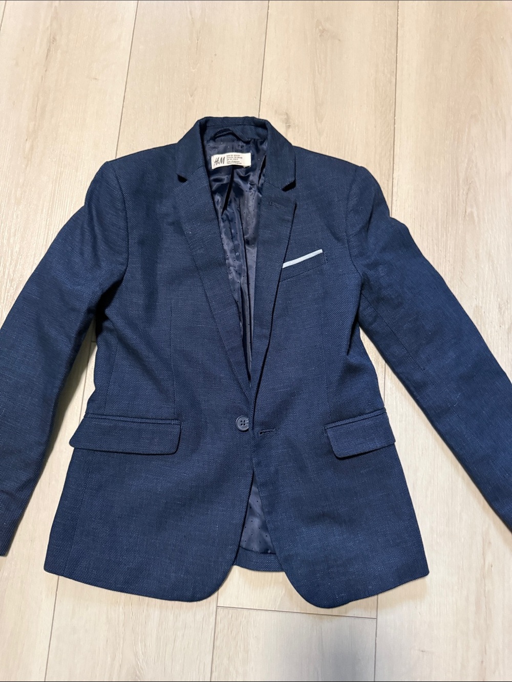 H&M Navy Textured Boy’s  Blazer - Single-Button Sport Coat size 8-9y